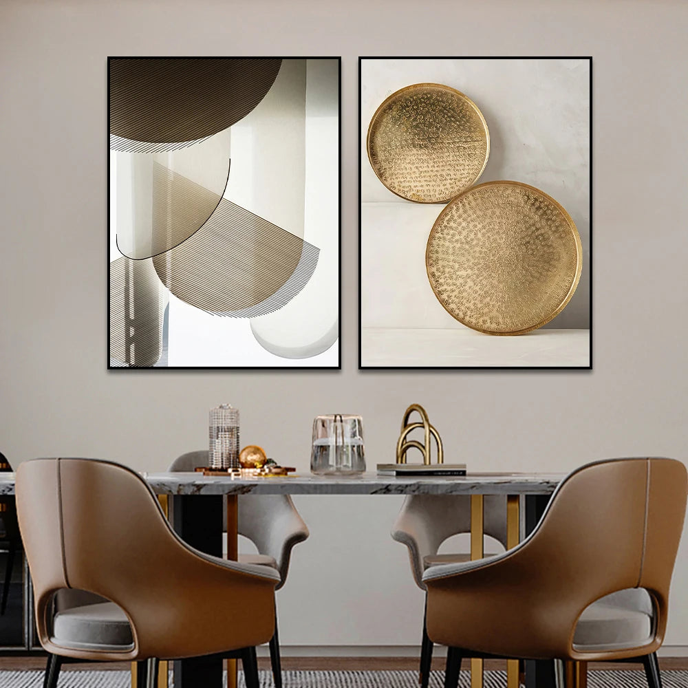 Modern Aesthetics Golden Bronze Abstract Wall Art Fine Art Canvas Prints Pictures For Living Room Dining Room Boutique Hotel Art Decor