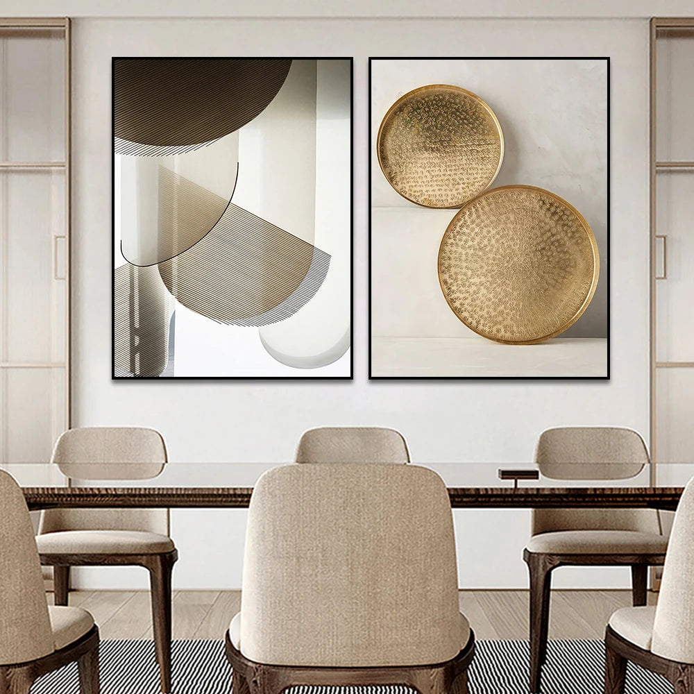 Modern Aesthetics Golden Bronze Abstract Wall Art Fine Art Canvas Prints Pictures For Living Room Dining Room Boutique Hotel Art Decor