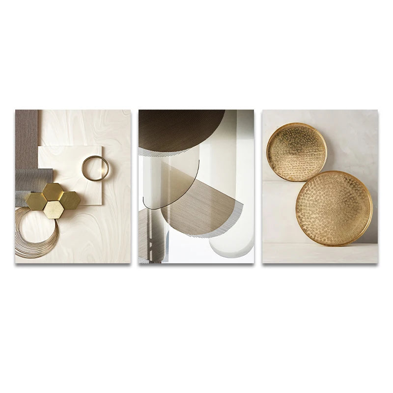 Modern Aesthetics Golden Bronze Abstract Wall Art Fine Art Canvas Prints Pictures For Living Room Dining Room Boutique Hotel Art Decor