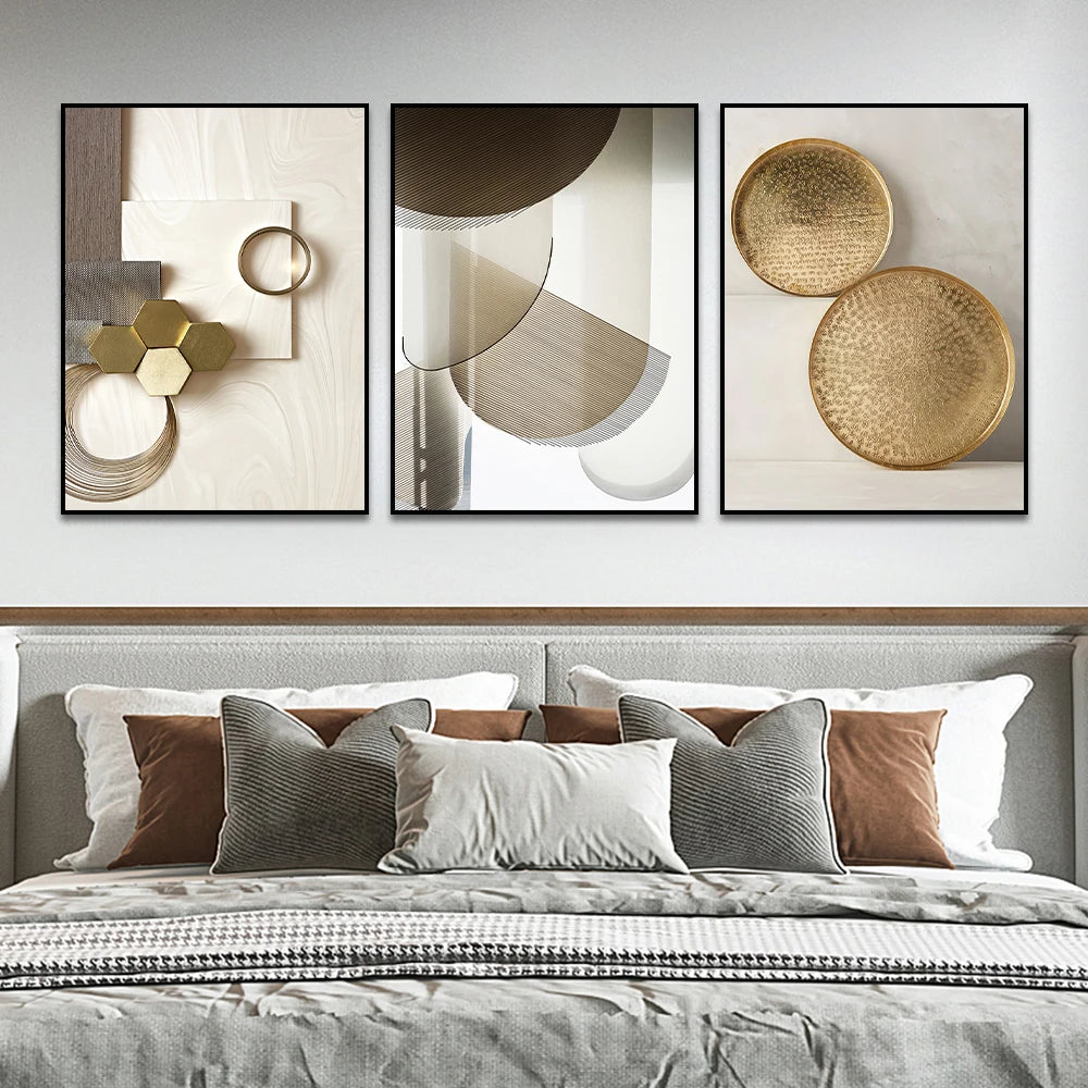 Modern Aesthetics Golden Bronze Abstract Wall Art Fine Art Canvas Prints Pictures For Living Room Dining Room Boutique Hotel Art Decor
