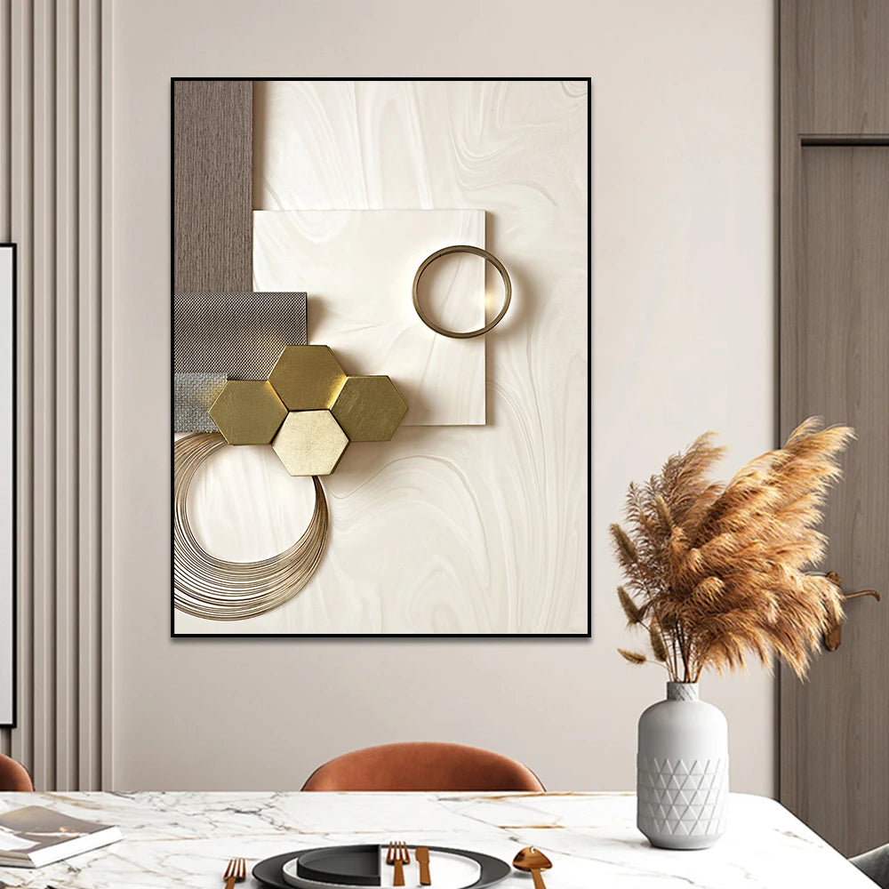 Modern Aesthetics Golden Bronze Abstract Wall Art Fine Art Canvas Prints Pictures For Living Room Dining Room Boutique Hotel Art Decor
