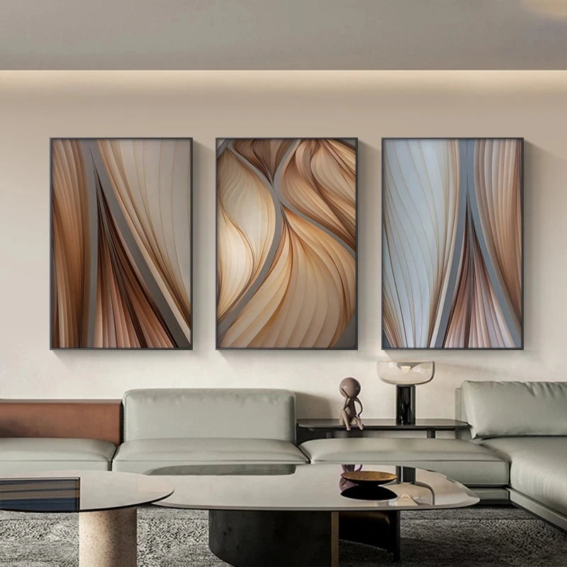 Modern Aesthetics Golden Brown Flowing Ripples Abstract Wall Art Fine Art Canvas Prints Pictures For Luxury Apartment Living Room Modern Foyer Entranceway Decor 2025