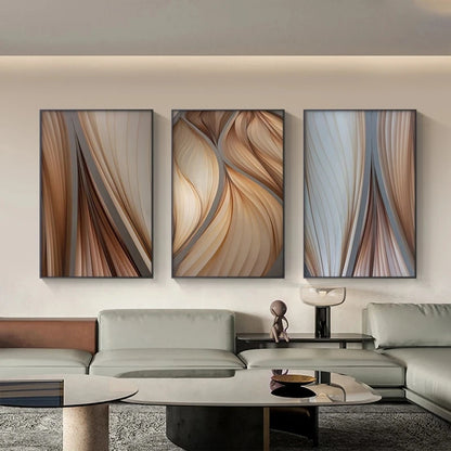 Modern Aesthetics Golden Brown Flowing Ripples Abstract Wall Art Fine Art Canvas Prints Pictures For Luxury Apartment Living Room Modern Foyer Entranceway Decor 2025