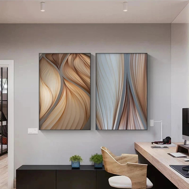Modern Aesthetics Golden Brown Flowing Ripples Abstract Wall Art Fine Art Canvas Prints Pictures For Luxury Apartment Living Room Modern Foyer Entranceway Decor 2025 03