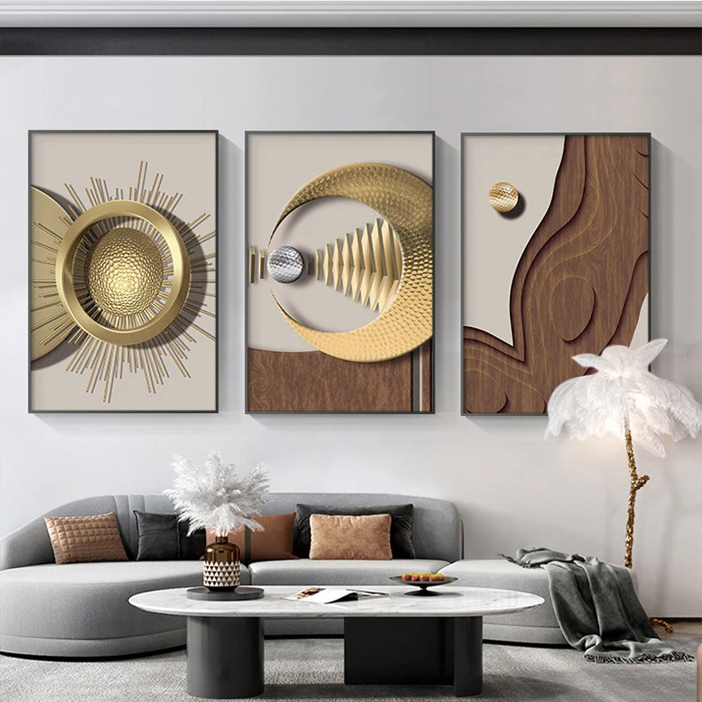 Modern Aesthetics Golden Celestial Geometry Wall Art Fine Art Canvas Prints Pictures For Modern Apartment Living Room Light Luxury Nordic Home Decor 2025