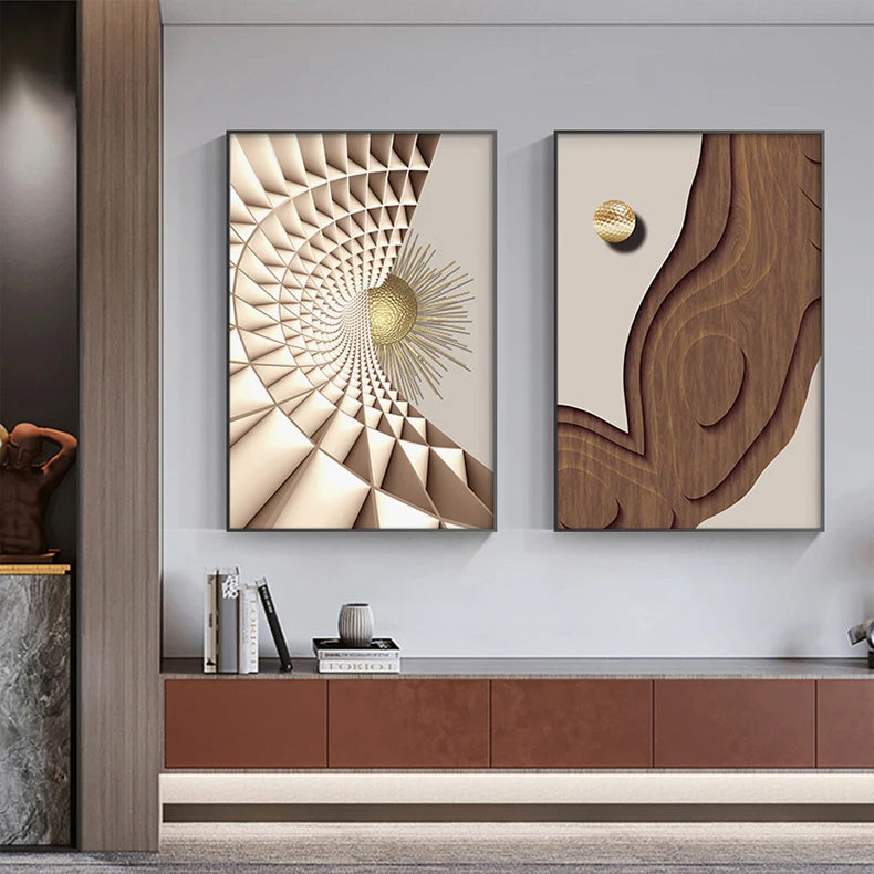 Modern Aesthetics Golden Celestial Geometry Wall Art For Modern Living ...