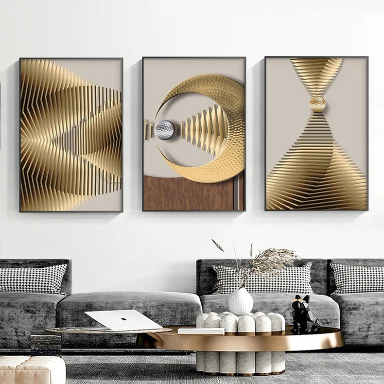 Modern Aesthetics Golden Celestial Geometry Wall Art Fine Art Canvas Prints Pictures For Modern Apartment Living Room Light Luxury Nordic Home Decor 2025