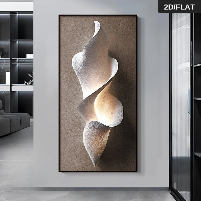 Abstract wall art in a modern living room setting