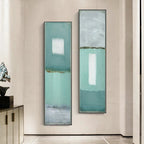 Modern Aqua Green Gray Abstract Vertical Format Wall Art Fine Art Canvas Prints Tall/Wide Format Pictures For Living Room Foyer Bedroom Art Decor