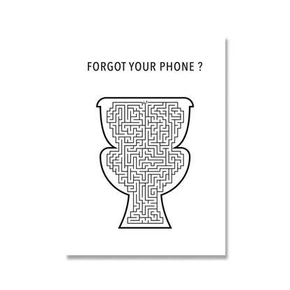 Design with maze pattern and text 'FORGOT YOUR PHONE?' on a white background