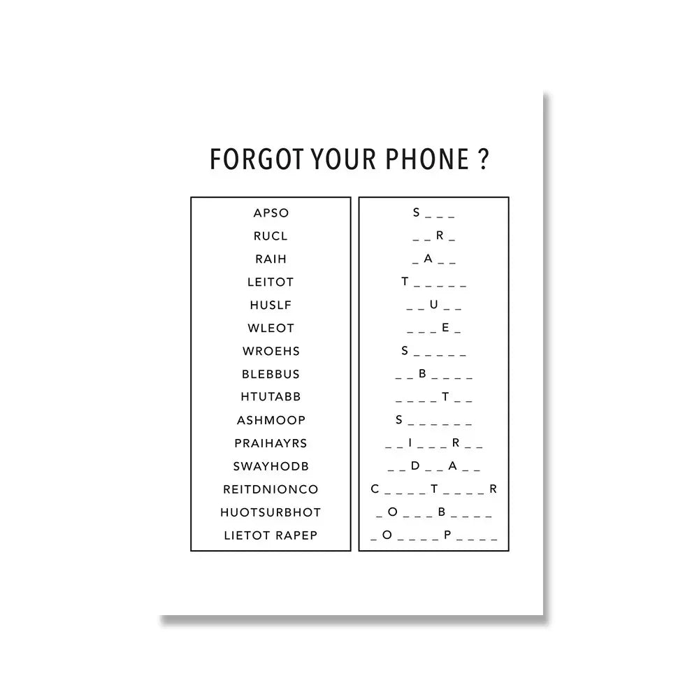 Sheet of paper with a list of random word combinations on a white background