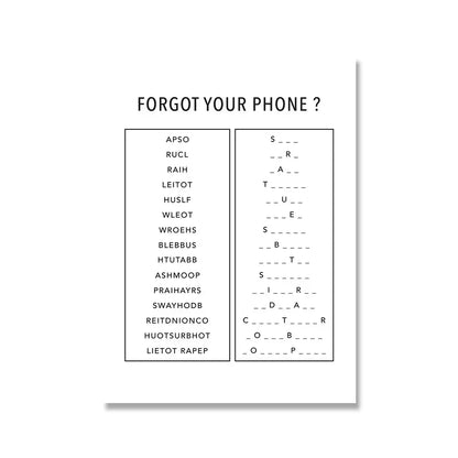 Sheet of paper with a list of random word combinations on a white background