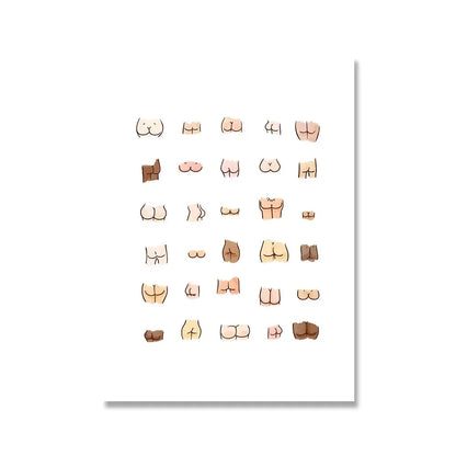Illustrations of various body parts on a white background