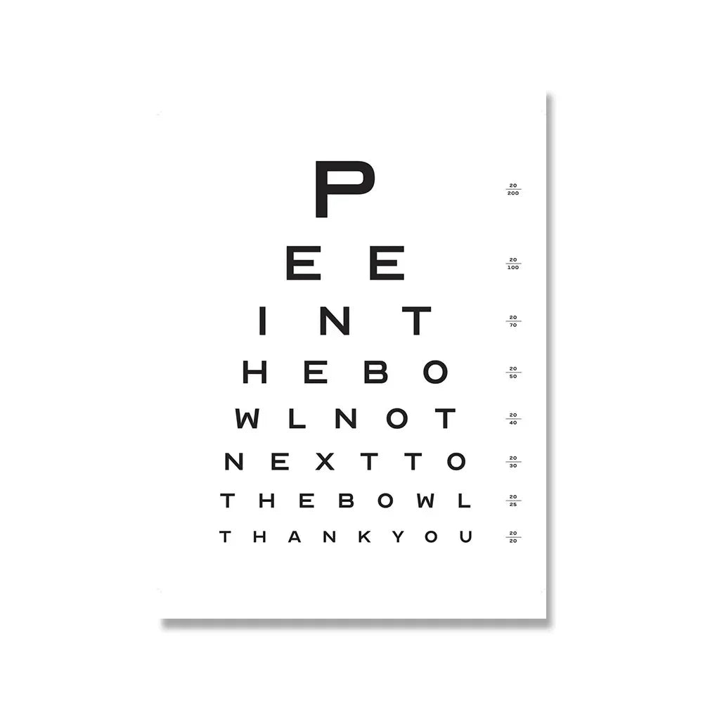 Eye test chart with humorous text on a white background
