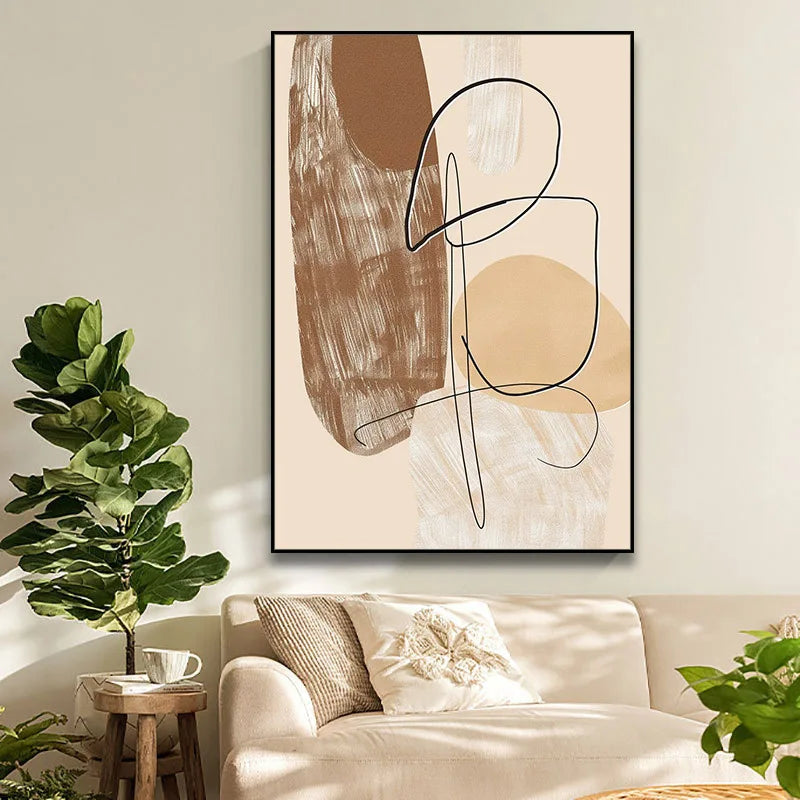 Modern Beige Brown Line Art Abstract Wall Art Fine Art Canvas Prints Minimalist Pictures For Bedroom Living Room Art For Contemporary Interiors