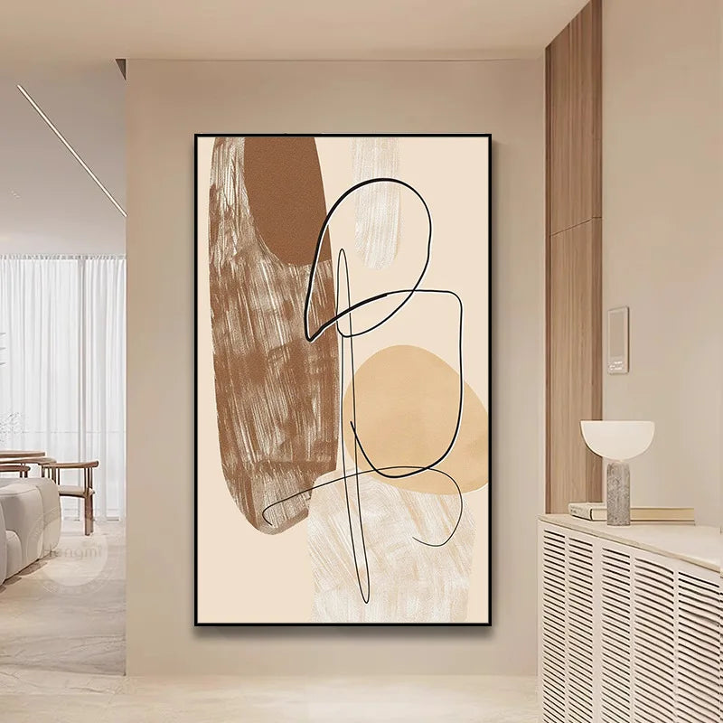 Modern Beige Brown Line Art Abstract Wall Art Fine Art Canvas Prints Minimalist Pictures For Bedroom Living Room Art For Contemporary Interiors