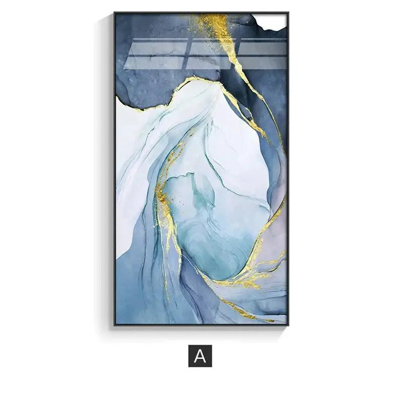 Modern Blue Grey Liquid Marble Print Wall Art Fine Art Canvas Prints Chic Abstract Pictures For Living Room Bedroom Entrance Foyer Wall Decor
