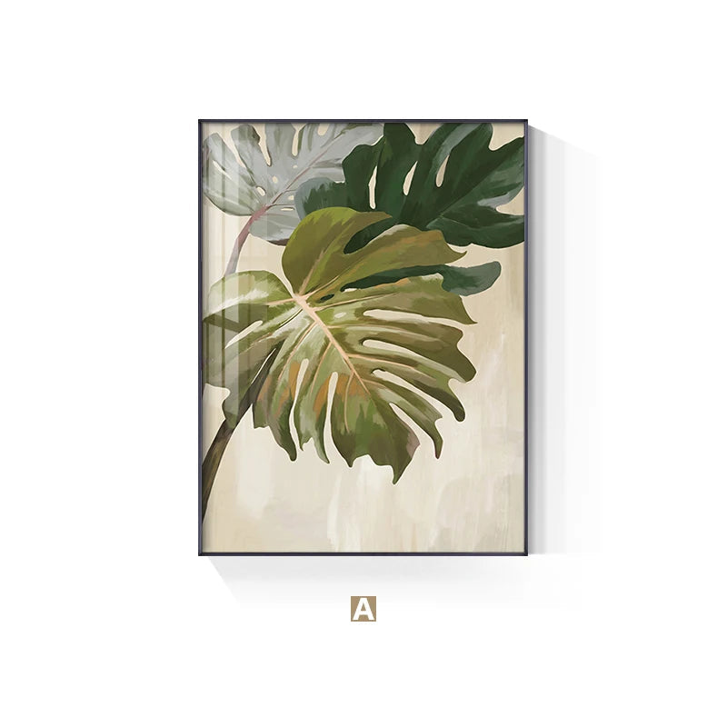 Modern Botanical Green Leaves Monstera Wall Art Fine Art Canvas Print Pictures For Living Room Dining Room Home Office Art For Modern Living