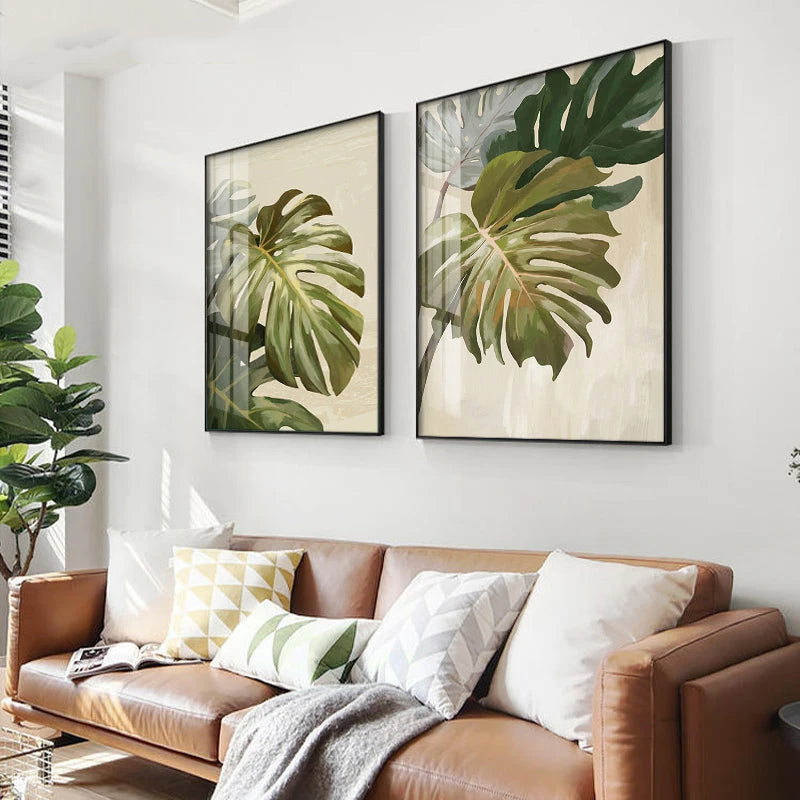 Modern Botanical Green Leaves Monstera Wall Art Fine Art Canvas Print Pictures For Living Room Dining Room Home Office Art For Modern Living 2025