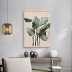 Modern Botanical Green Leaves Wall Art Fine Art Canvas Print For Living Room Dining Room Entranceway Art With Wooden Hanging Scroll Frame 2025