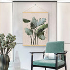 Modern Botanical Green Leaves Wall Art Fine Art Canvas Print For Living Room Dining Room Entranceway Art With Wooden Hanging Scroll Frame 2025