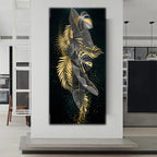 Modern Botanical Tropical Golden Leaves Wall Art Fine Art Canvas Prints Vertical Format Pictures For Living Room Lobby Foyer Reception Room Art Decor