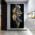 Modern Botanical Tropical Golden Leaves Wall Art Fine Art Canvas Prints Vertical Format Pictures For Living Room Lobby Foyer Reception Room Art Decor