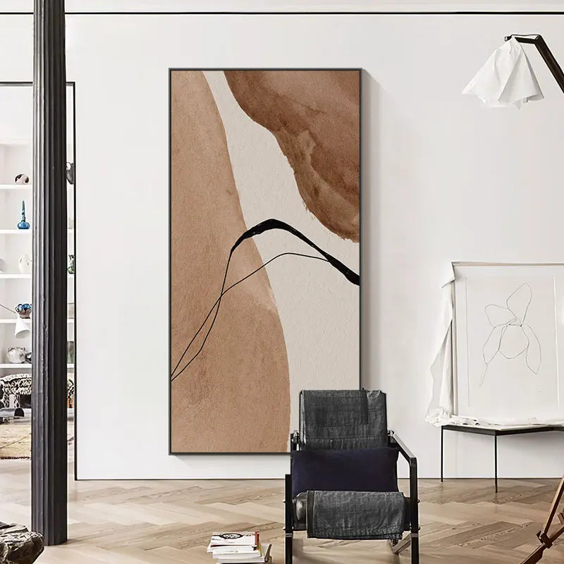 Modern Brown Beige Black Abstract Wall Art Fine Art Canvas Print Vertical Format Nordic Picture For Living Room Bedroom Scandinavian Foyer Art Decor