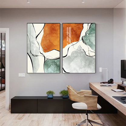 Modern Color Schemes Nordic Abstract Wall Art Fine Art Canvas Prints Gray Orange Green Fluid Dynamic Pictures For Living Room Office Foyer Art Decor 001