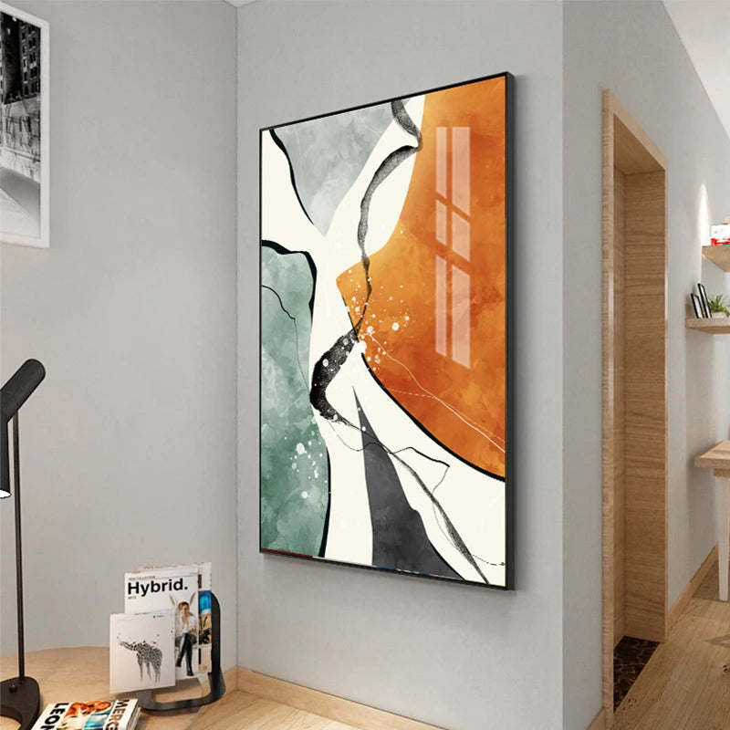 Modern Color Schemes Nordic Abstract Wall Art Fine Art Canvas Prints Gray Orange Green Fluid Dynamic Pictures For Living Room Office Foyer Art Decor 001