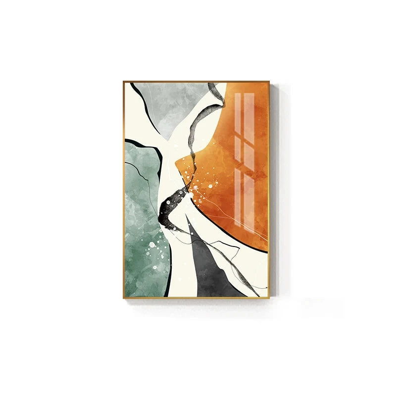 Modern Color Schemes Nordic Abstract Wall Art Fine Art Canvas Prints Gray Orange Green Fluid Dynamic Pictures For Living Room Office Foyer Art Decor