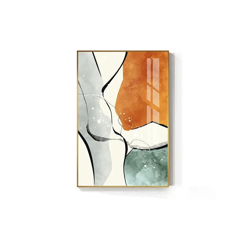 Modern Color Schemes Nordic Abstract Wall Art Fine Art Canvas Prints Gray Orange Green Fluid Dynamic Pictures For Living Room Office Foyer Art Decor