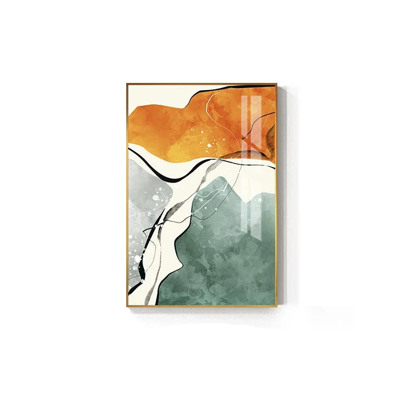 Modern Color Schemes Nordic Abstract Wall Art Fine Art Canvas Prints Gray Orange Green Fluid Dynamic Pictures For Living Room Office Foyer Art Decor