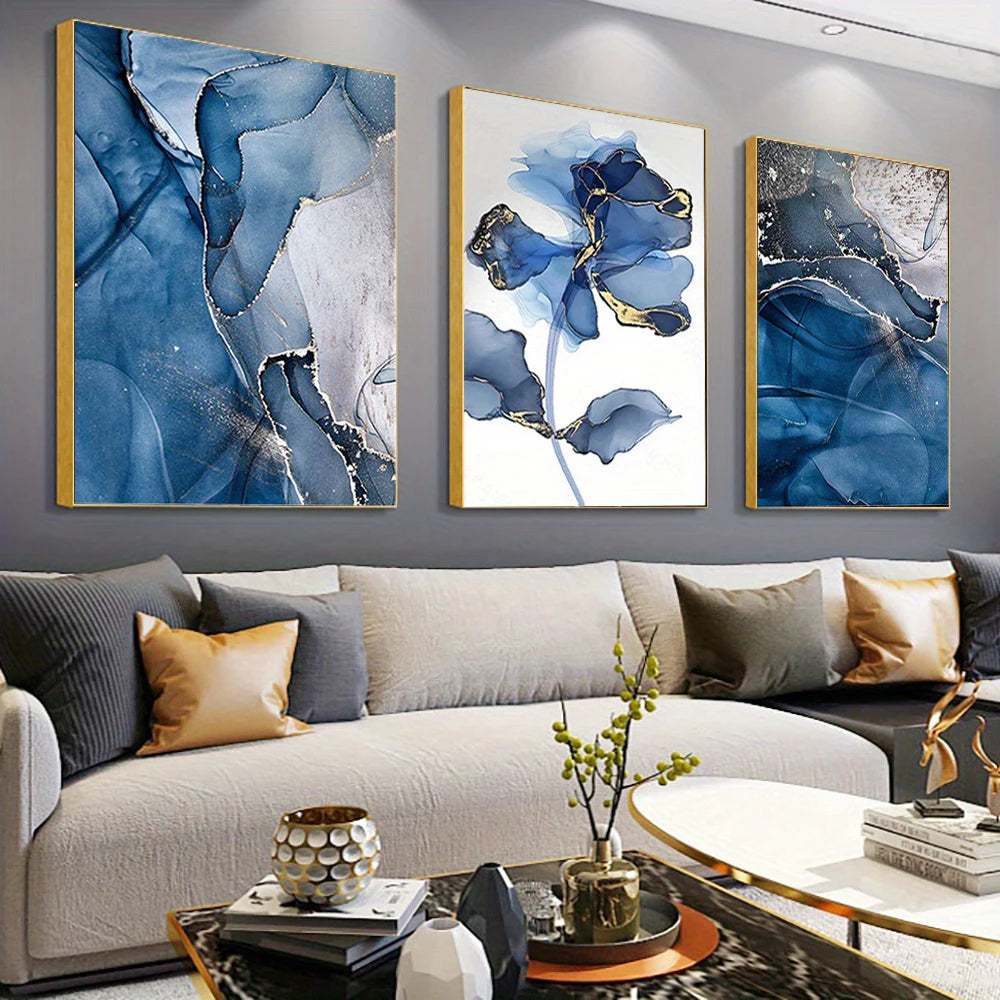 Modern Exotic Liquid Blue Marble Print Floral Wall Art Fine Art Canvas Prints Nordic Abstract Pictures For Living Room Hotel Room Art Decor