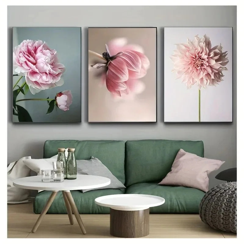 Modern Floral Pink Petal Flowers Wall Art Fine Art Canvas Prints Elegant Botanical Pictures For Living Room Bedroom Hotel Room Art Decor