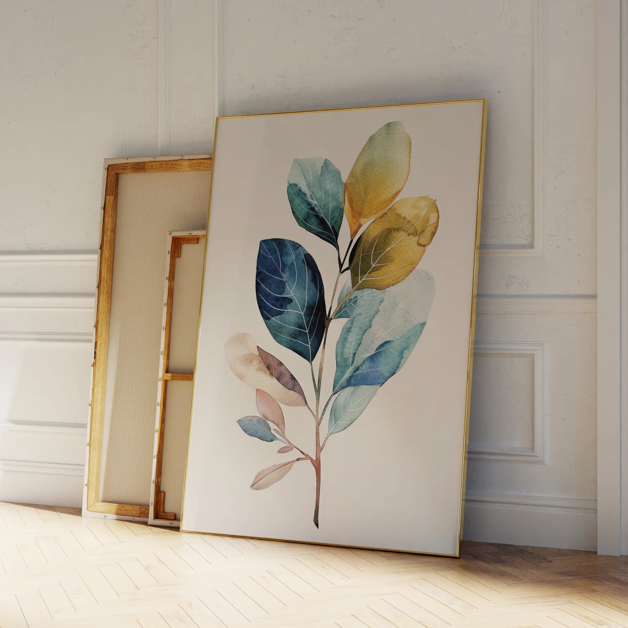 Modern Floral Vivid Blue Watercolor Wall Art Fine Art Canvas Prints Contemporary Botanical Pictures For Living Room Dining Room Art Decor