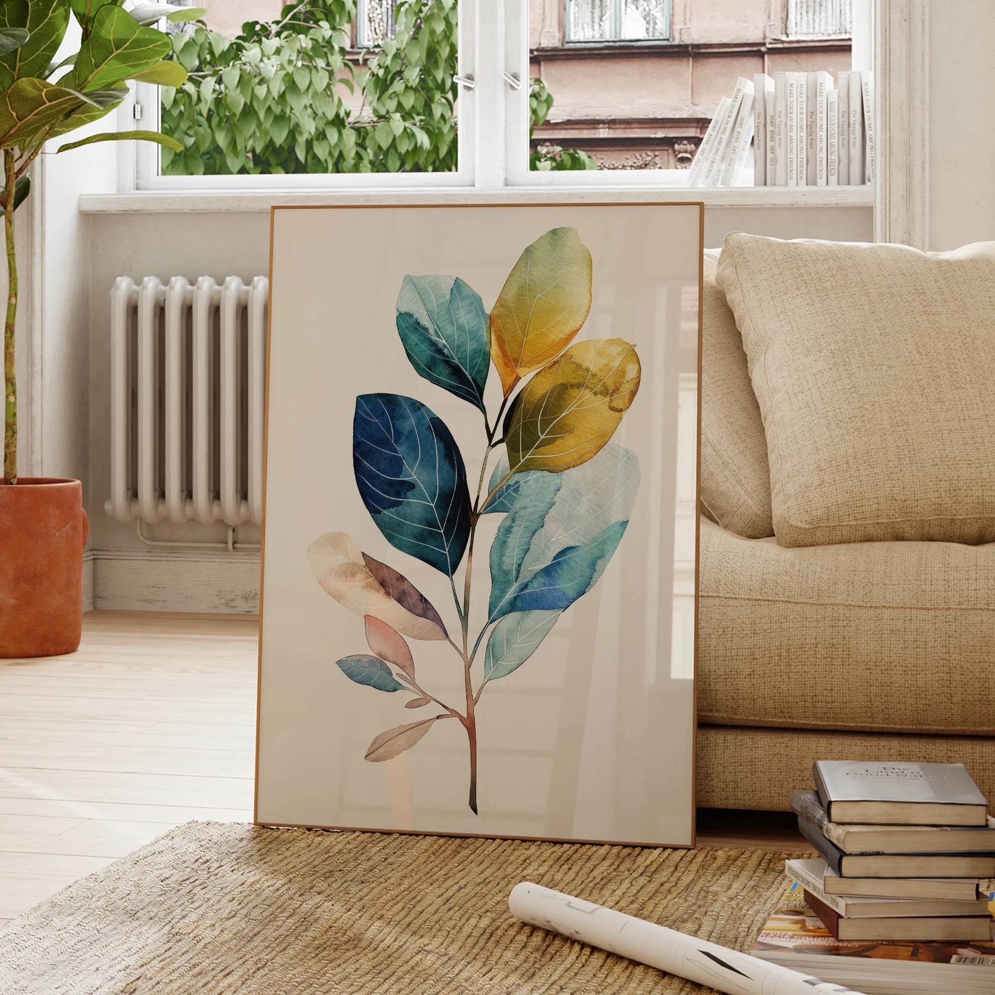 Modern Floral Vivid Blue Watercolor Wall Art Fine Art Canvas Prints Contemporary Botanical Pictures For Living Room Dining Room Art Decor