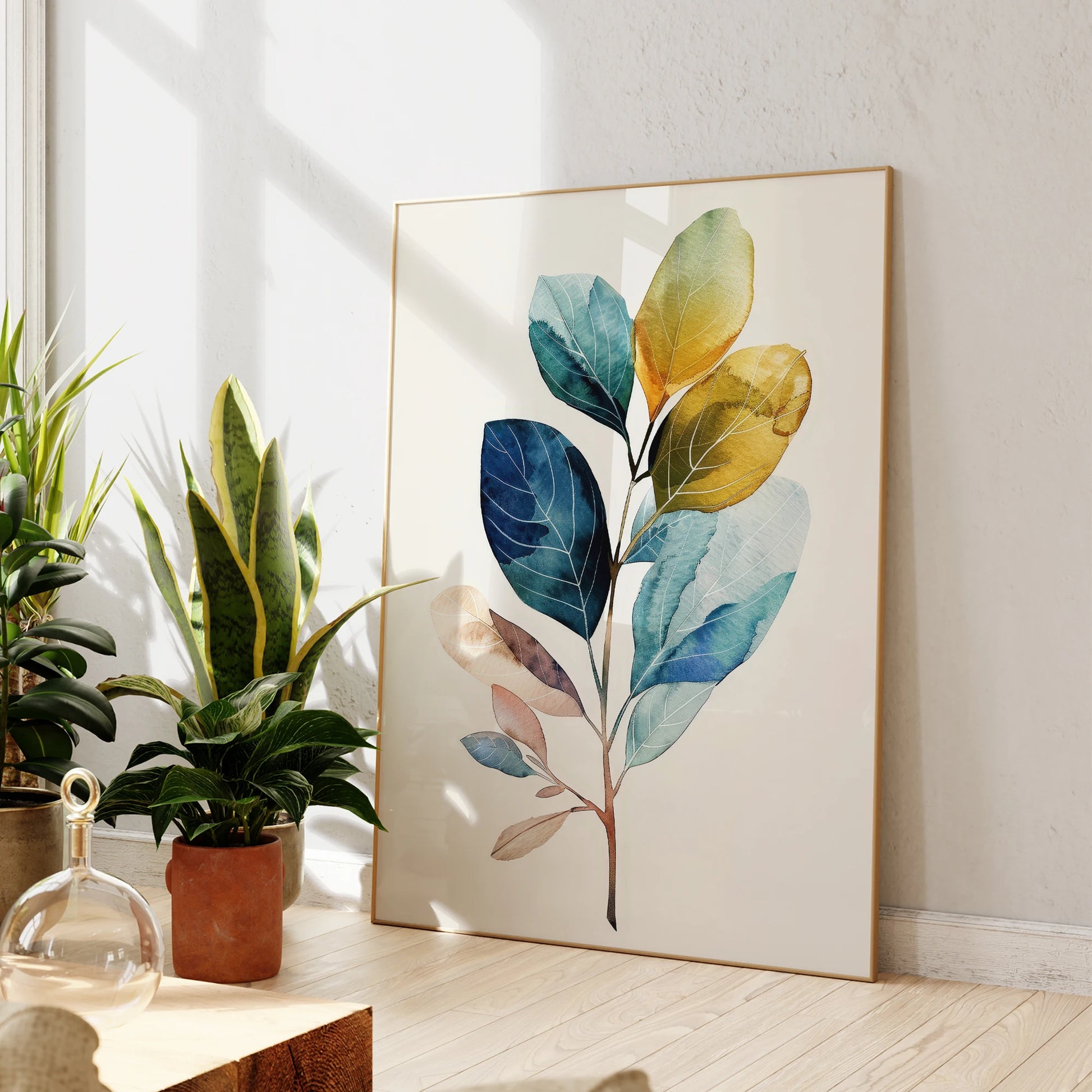 Modern Floral Vivid Blue Watercolor Wall Art Fine Art Canvas Prints Contemporary Botanical Pictures For Living Room Dining Room Art Decor