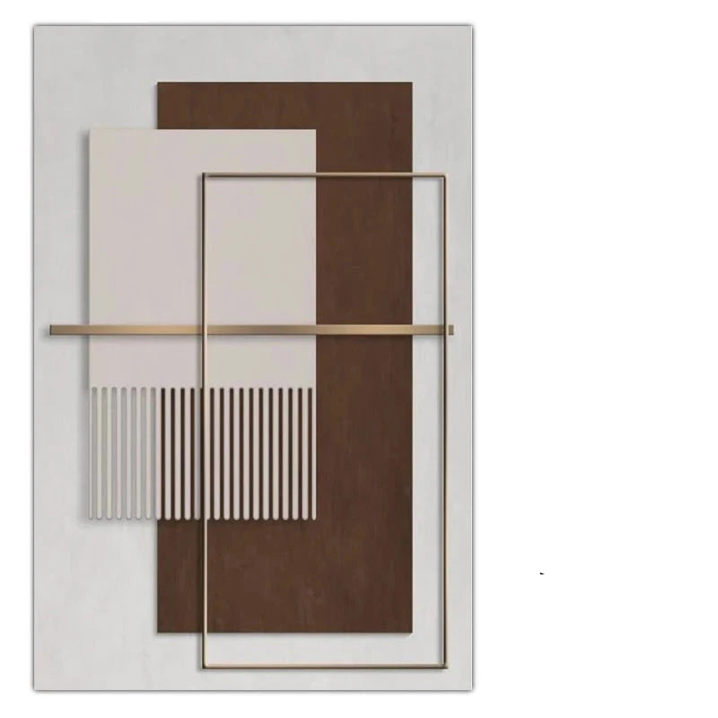 Modern Geometric Abstract Canvas Prints - Elegant Architectural Wall Art Featuring Circular Patterns, Vertical Lines and Shades Of Brown, Terracotta & Beige Golden Colored Accents