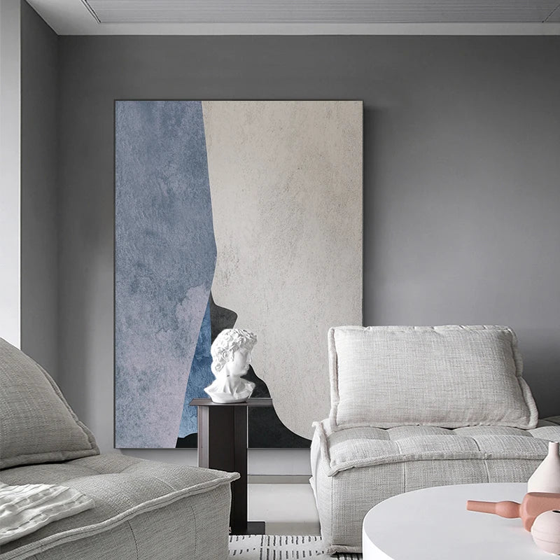 Modern Geometric Abstract Wall Art Fine Canvas Print - Bold Minimalist Grey Blue Beige Black Art Piece - Perfect for Contemporary Home and Office Decor