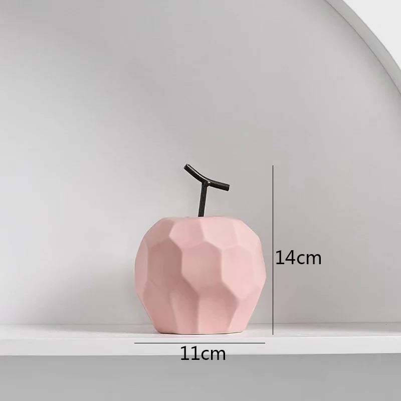 Modern Geometric Apple and Pear Ceramic Ornaments – Faceted Minimalist Fruit Sculptures for Contemporary Kitchen & Coffee Table Décor