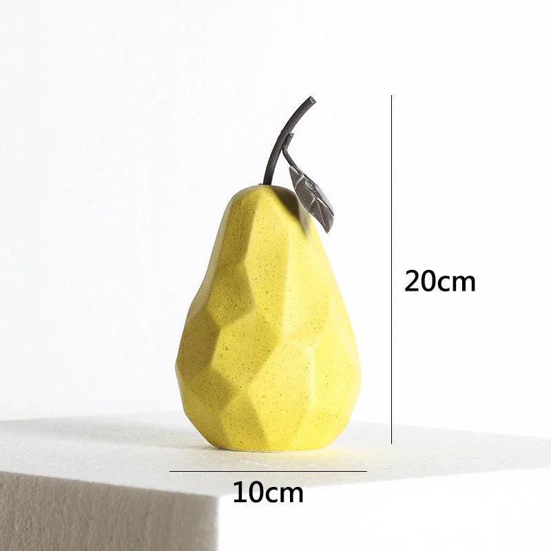 Modern Geometric Apple and Pear Ceramic Ornaments – Faceted Minimalist Fruit Sculptures for Contemporary Kitchen & Coffee Table Décor