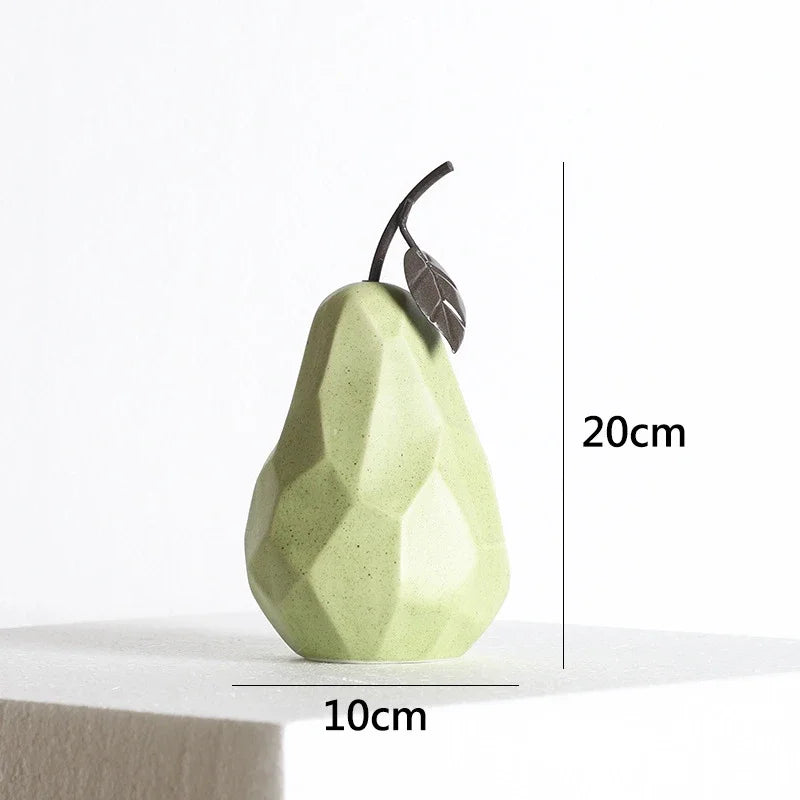 Modern Geometric Apple and Pear Ceramic Ornaments – Faceted Minimalist Fruit Sculptures for Contemporary Kitchen & Coffee Table Décor