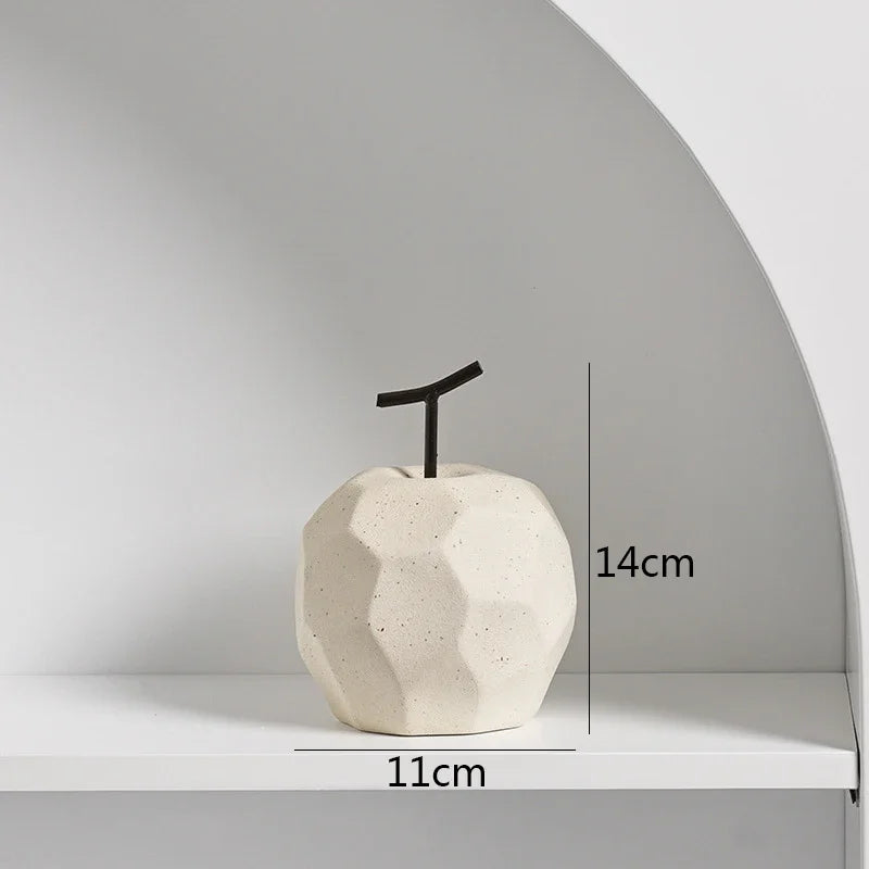 Modern Geometric Apple and Pear Ceramic Ornaments – Faceted Minimalist Fruit Sculptures for Contemporary Kitchen & Coffee Table Décor