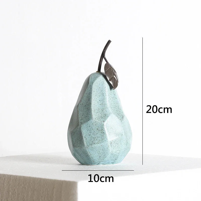 Modern Geometric Apple and Pear Ceramic Ornaments – Faceted Minimalist Fruit Sculptures for Contemporary Kitchen & Coffee Table Décor