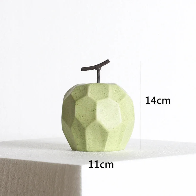 Modern Geometric Apple and Pear Ceramic Ornaments – Faceted Minimalist Fruit Sculptures for Contemporary Kitchen & Coffee Table Décor