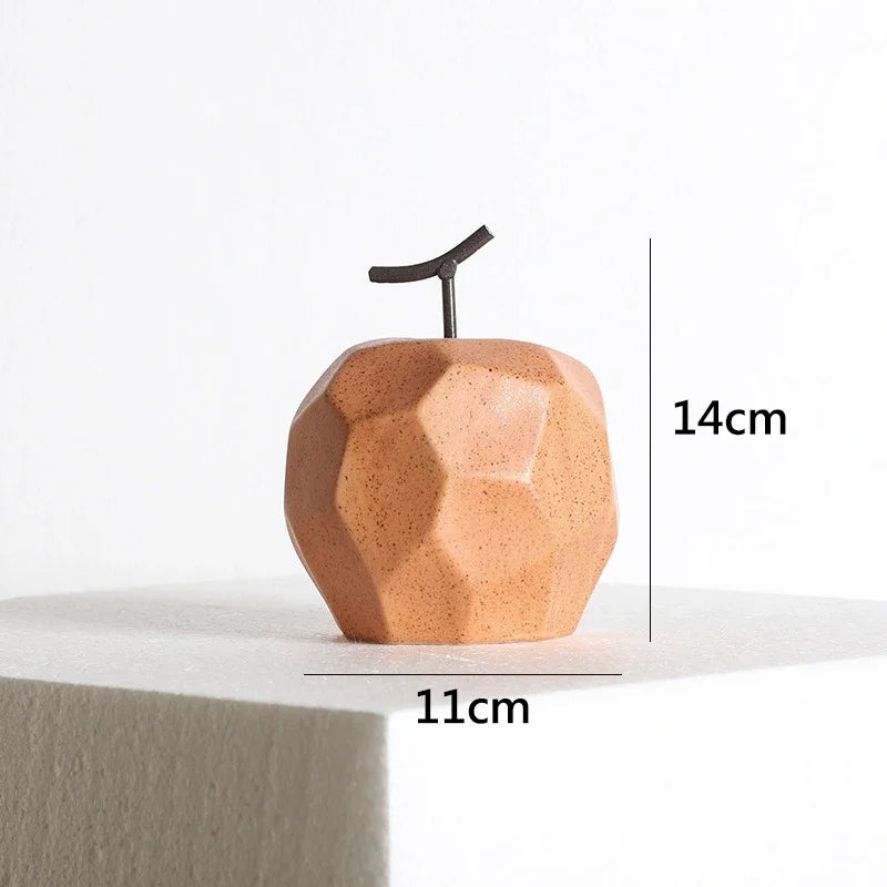 Modern Geometric Apple and Pear Ceramic Ornaments – Faceted Minimalist Fruit Sculptures for Contemporary Kitchen & Coffee Table Décor