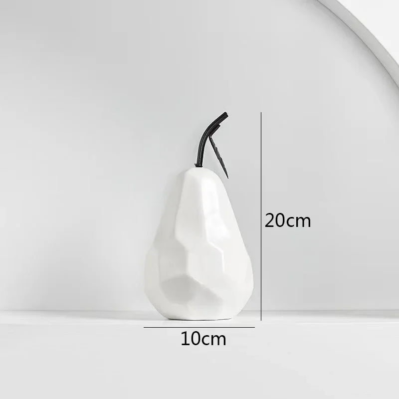 Modern Geometric Apple and Pear Ceramic Ornaments – Faceted Minimalist Fruit Sculptures for Contemporary Kitchen & Coffee Table Décor
