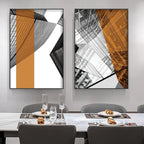 Modern Geometric Architectural Wall Art Fine Art Canvas Prints Black Gray Orange Abstract Pictures For Living Room Studio Home Office Art Decor