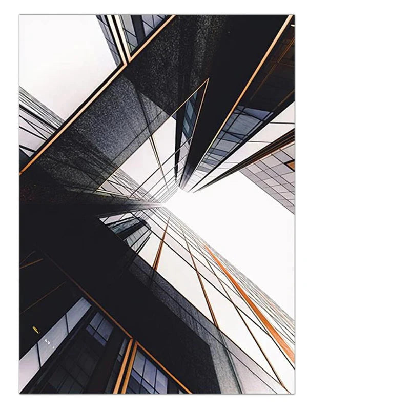 Modern Geometric Architectural Wall Art Fine Art Canvas Prints Black Gray Orange Abstract Pictures For Living Room Studio Home Office Art Decor